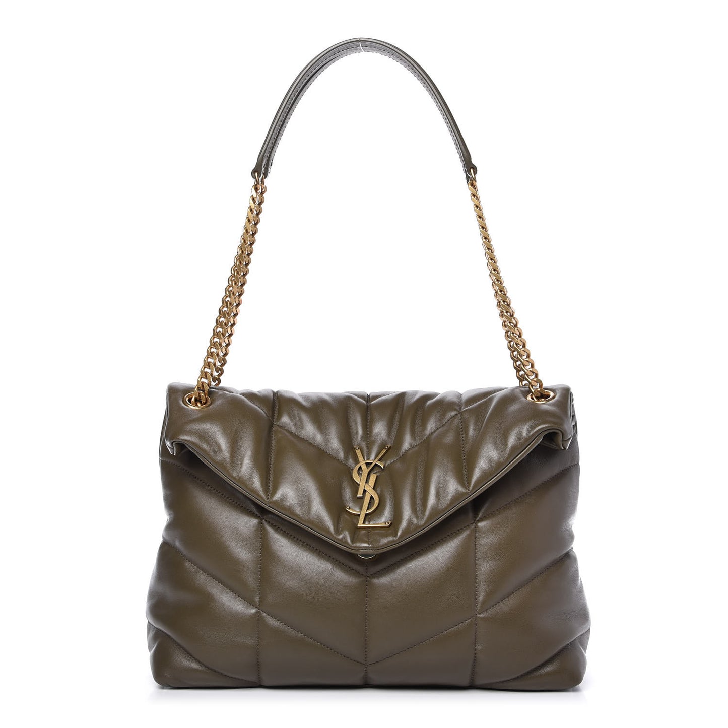 Lambskin Quilted Medium Loulou Puffer Monogram Chain Satchel Seaweed