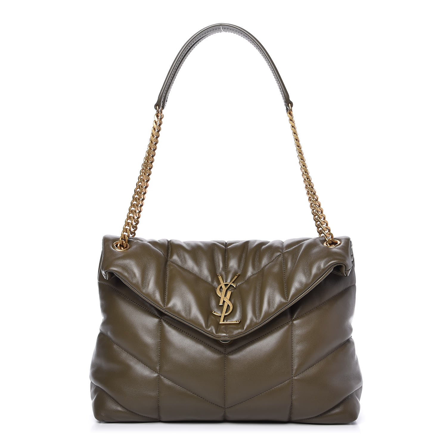 Saint Laurent Lambskin Quilted Medium Loulou Puffer Monogram Chain Satchel Seaweed 1 of 11