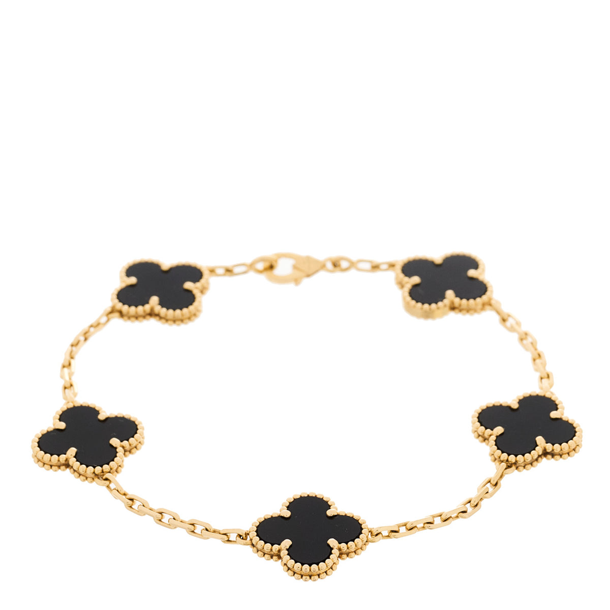 Van Cleef & Arpels 18K Yellow Gold Black Onyx 5 Motifs Vintage Alhambra Bracelet 1 of 5
