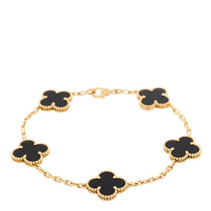 Van Cleef & Arpels 18K Yellow Gold Black Onyx 5 Motifs Vintage Alhambra Bracelet 1 of 5