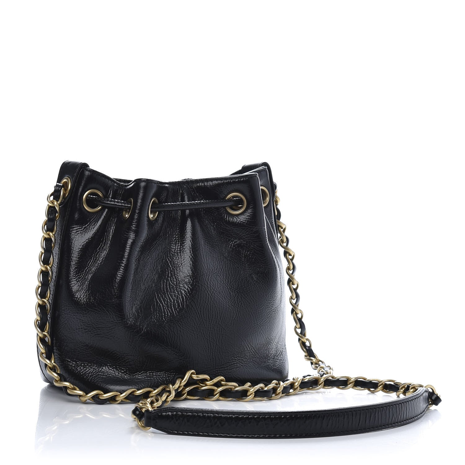 Chanel Shiny Aged Calfskin CC Chain Mini Drawstring Bag Black 4 of 13