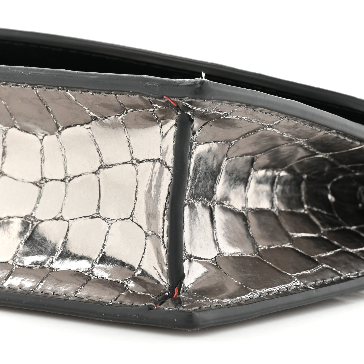Metallic Embossed Crocodile Loubi54 Crossbody Clutch Silver