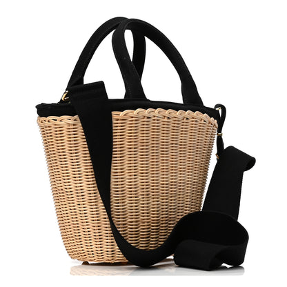 Prada Wicker Canvas Shoulder Bag Naturale Black 2 of 5
