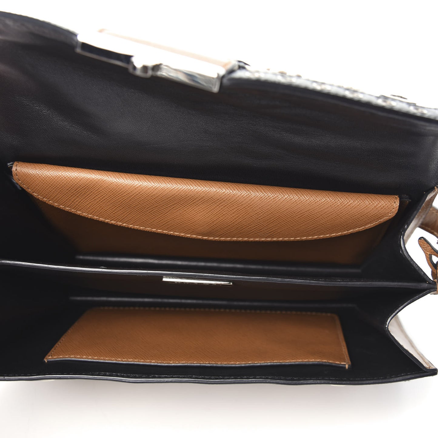 Saffiano Embroidered Pattina Sound Shoulder Bag Caramel