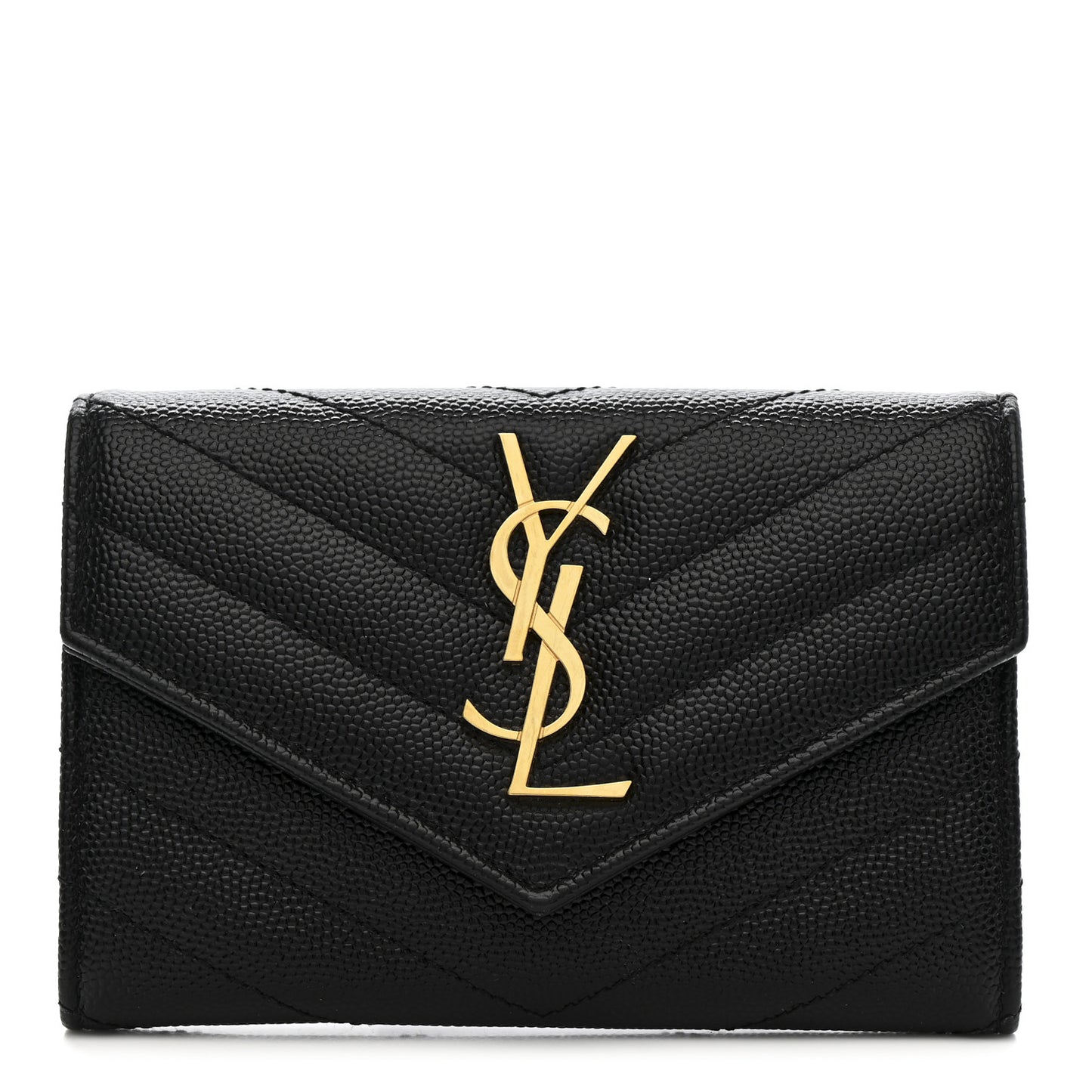 Grain De Poudre Matelasse Chevron Small Monogram Envelope Wallet Black