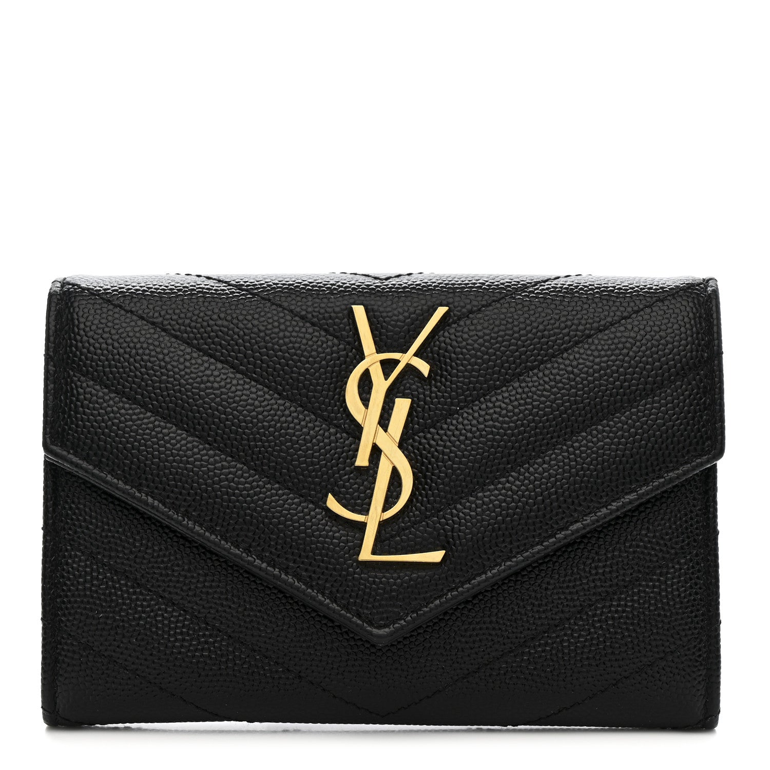 Saint Laurent Grain De Poudre Matelasse Chevron Small Monogram Envelope Wallet Black 1 of 8