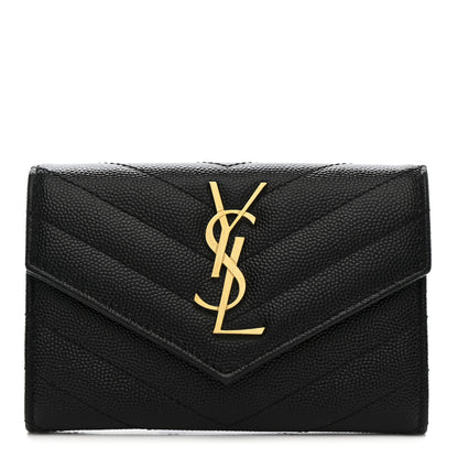 Saint Laurent Grain De Poudre Matelasse Chevron Small Monogram Envelope Wallet Black 1 of 8