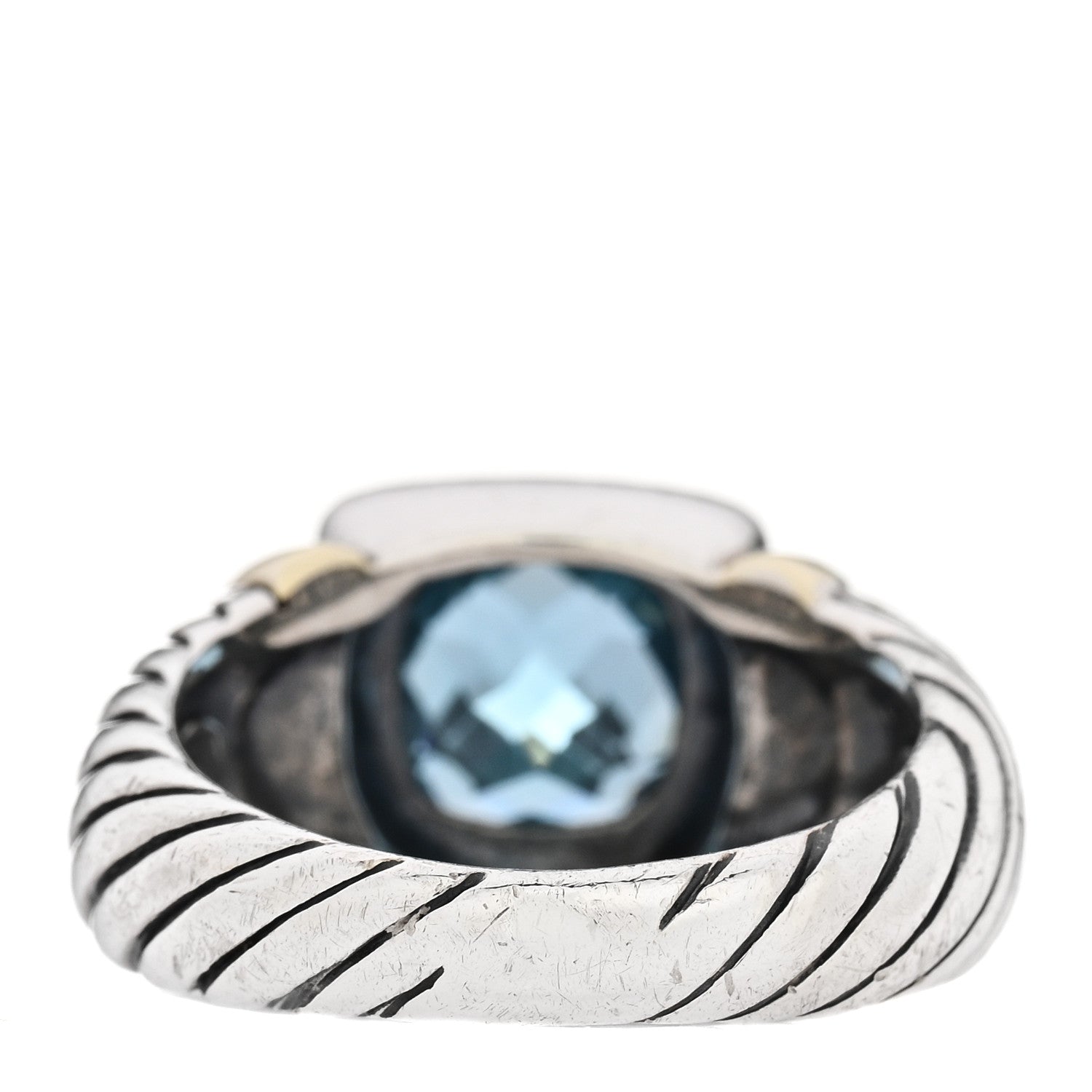 David Yurman Sterling Silver 14K Yellow Gold Blue Topaz 7mm Noblesse Ring 54 7 4 of 5