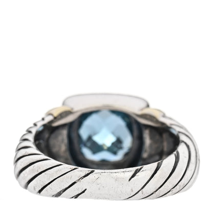 David Yurman Sterling Silver 14K Yellow Gold Blue Topaz 7mm Noblesse Ring 54 7 4 of 5