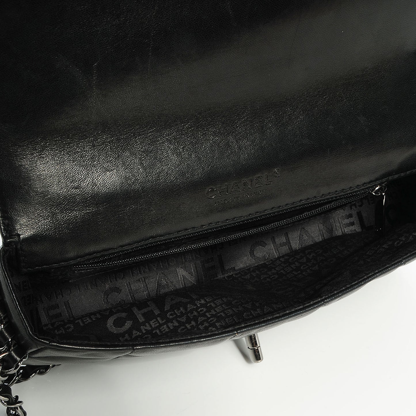 Lambskin Chocolate Bar 5 Chain Flap Black