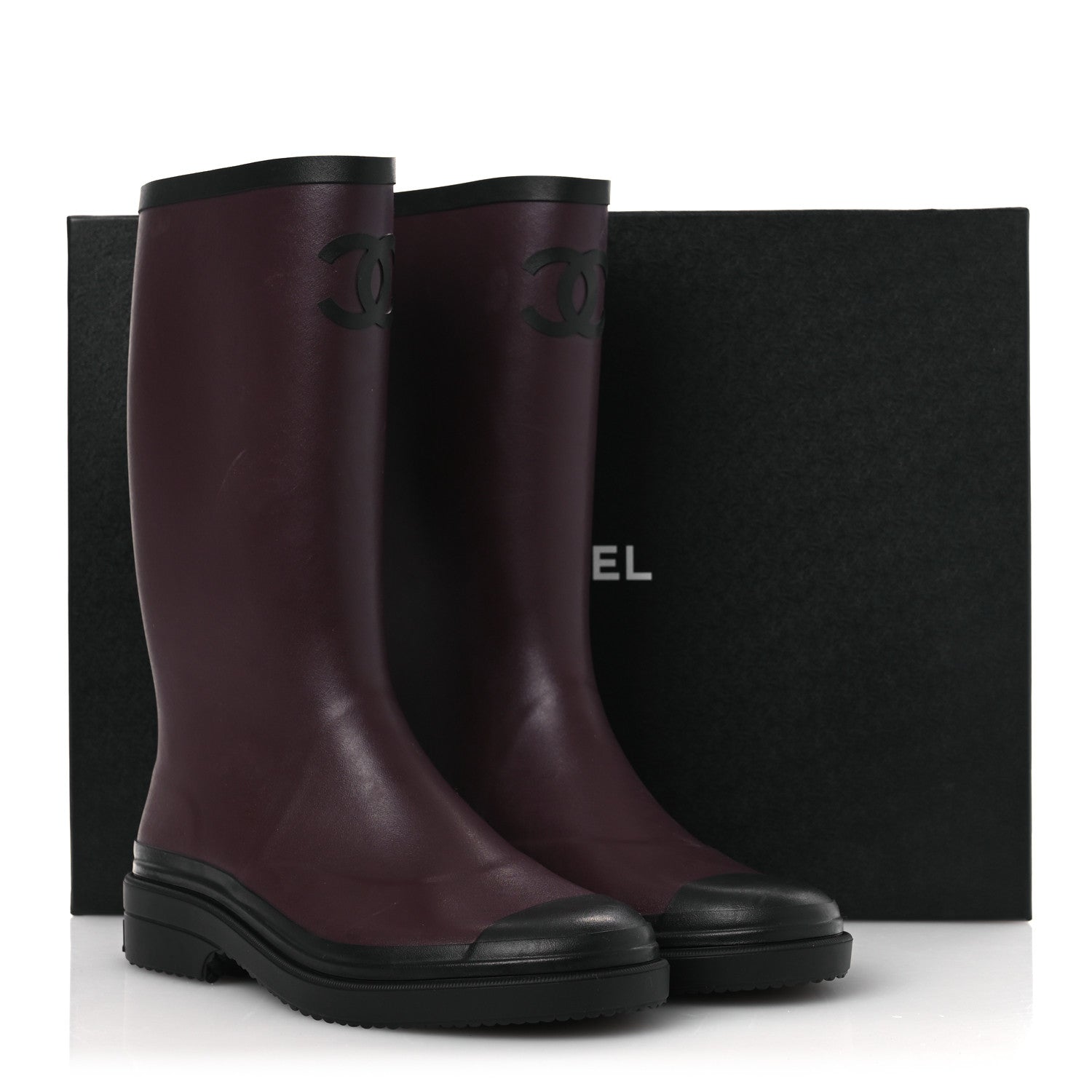 Chanel Caoutchouk CC High Boots 41 Dark Burgundy Black 14 of 14