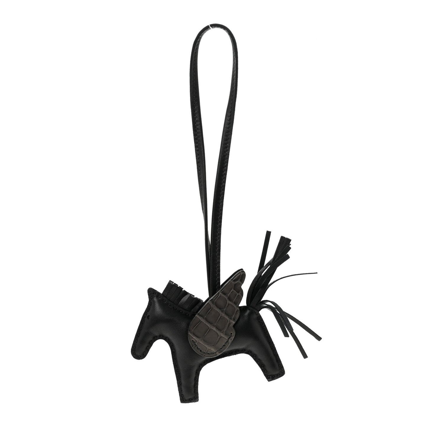 Milo Lambskin Matte Alligator Touch Grigri Rodeo Pegase Horse Bag Charm PM Black Graphite