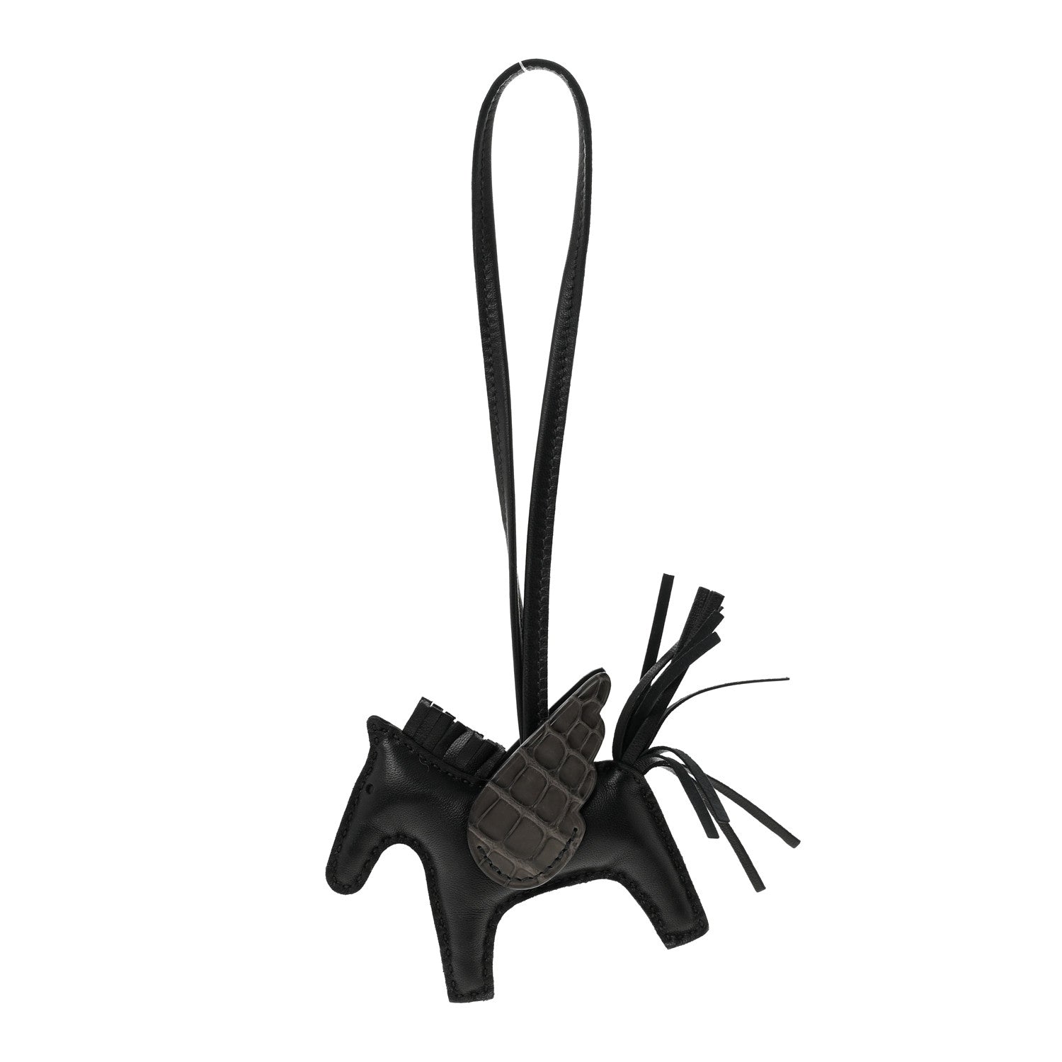 Hermes Milo Lambskin Matte Alligator Touch Grigri Rodeo Pegase Horse Bag Charm PM Black Graphite 1 of 5