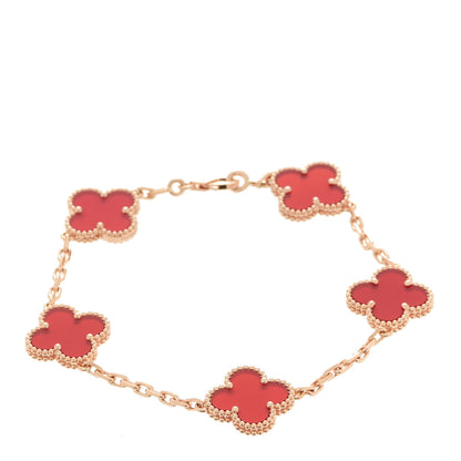 Van Cleef & Arpels 18K Yellow Gold Carnelian 5 Motifs Vintage Alhambra Bracelet 1 of 6