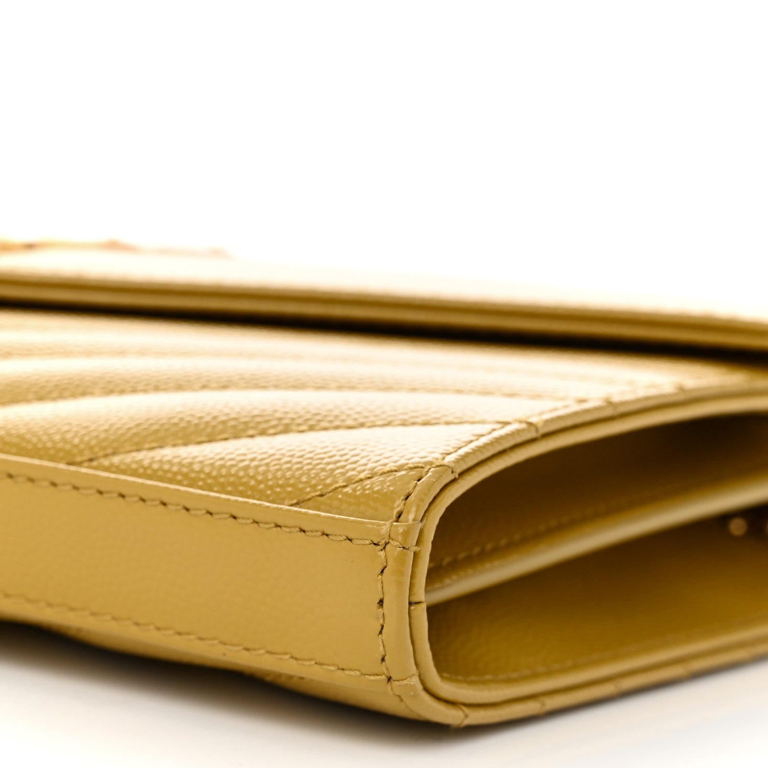 Saint Laurent Grain De Poudre Matelasse Chevron Monogram Chain Wallet Light Chartreuse 10 of 10
