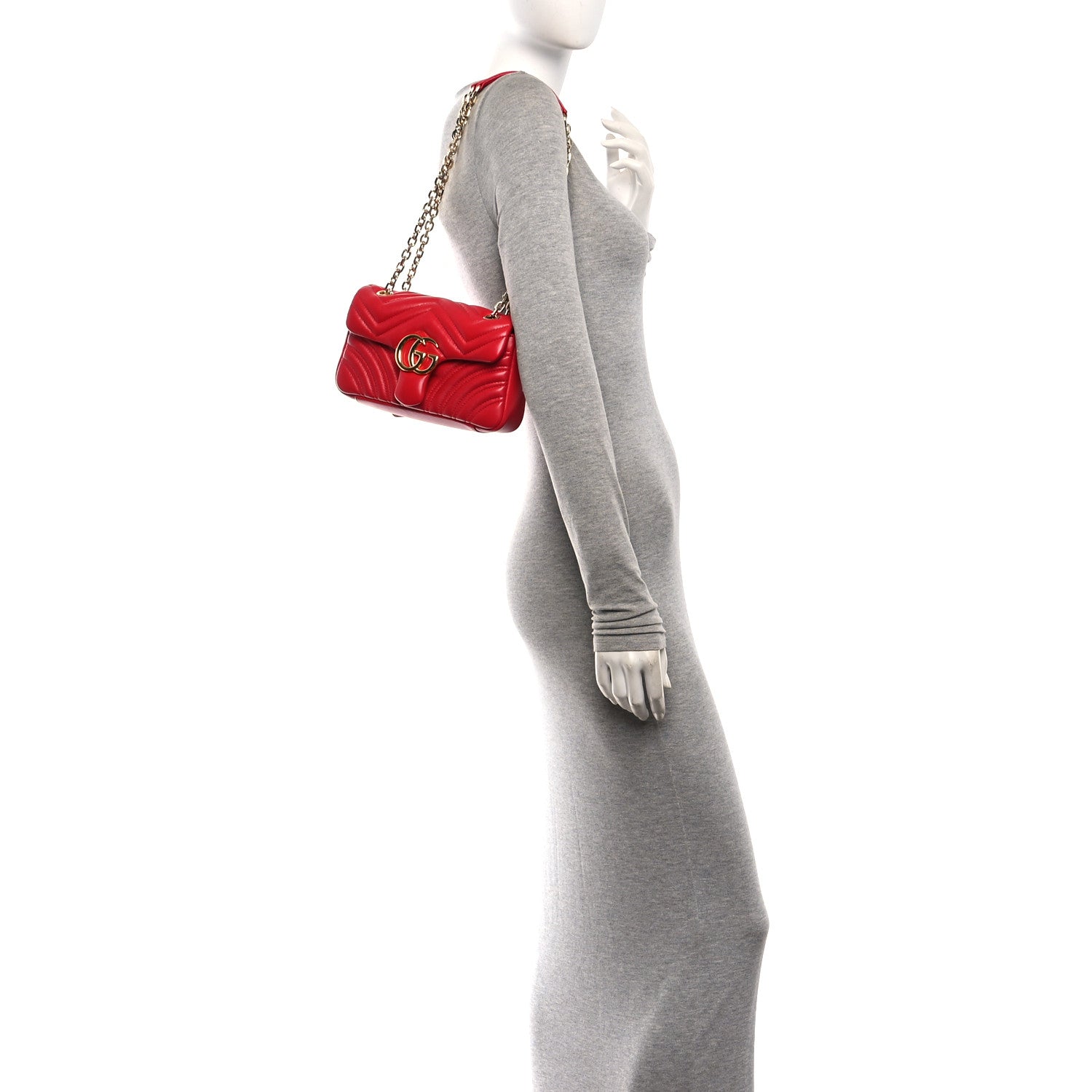 Gucci Lambskin Matelasse Small GG Marmont Shoulder Bag Bright Red 2 of 11