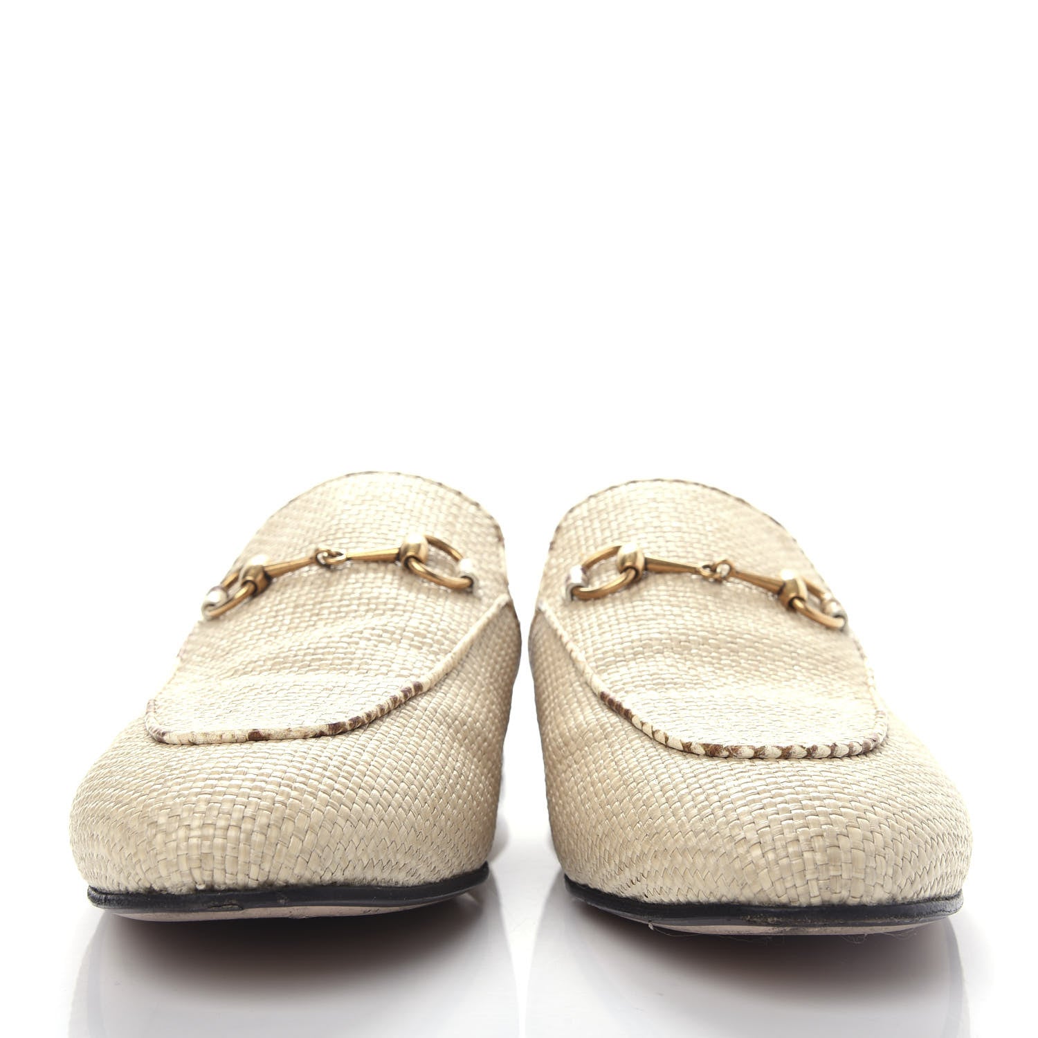 Gucci Straw Elaphe Womens Princetown Slippers 38.5 Natural Cream Brown 2 of 11
