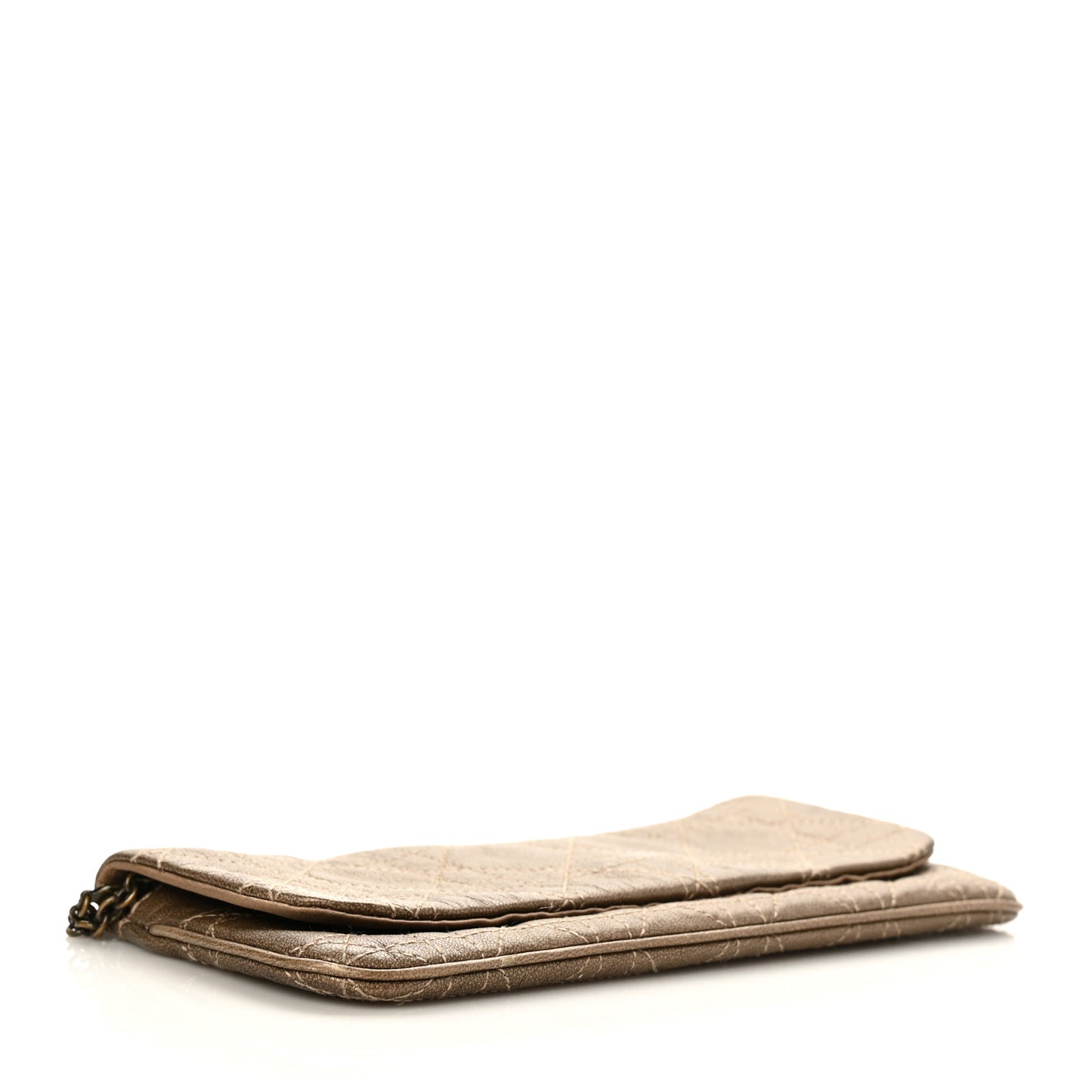 Metallic Grained Calfskin Cannage Lady Dior Wallet On Chain Bronze