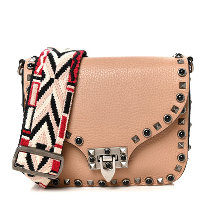 Valentino Garavani Grained Calfskin Onyx Guitar Strap Rockstud Rolling Shoulder Flap Messenger Bag Soft Noisette 1 of 10