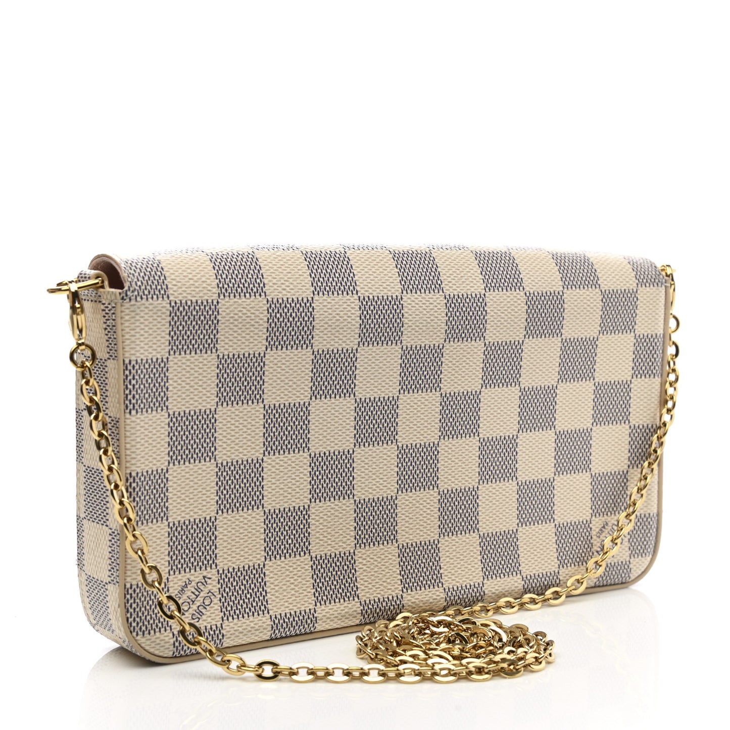 Damier Azur Pochette Felicie Chain Wallet Rose Ballerine