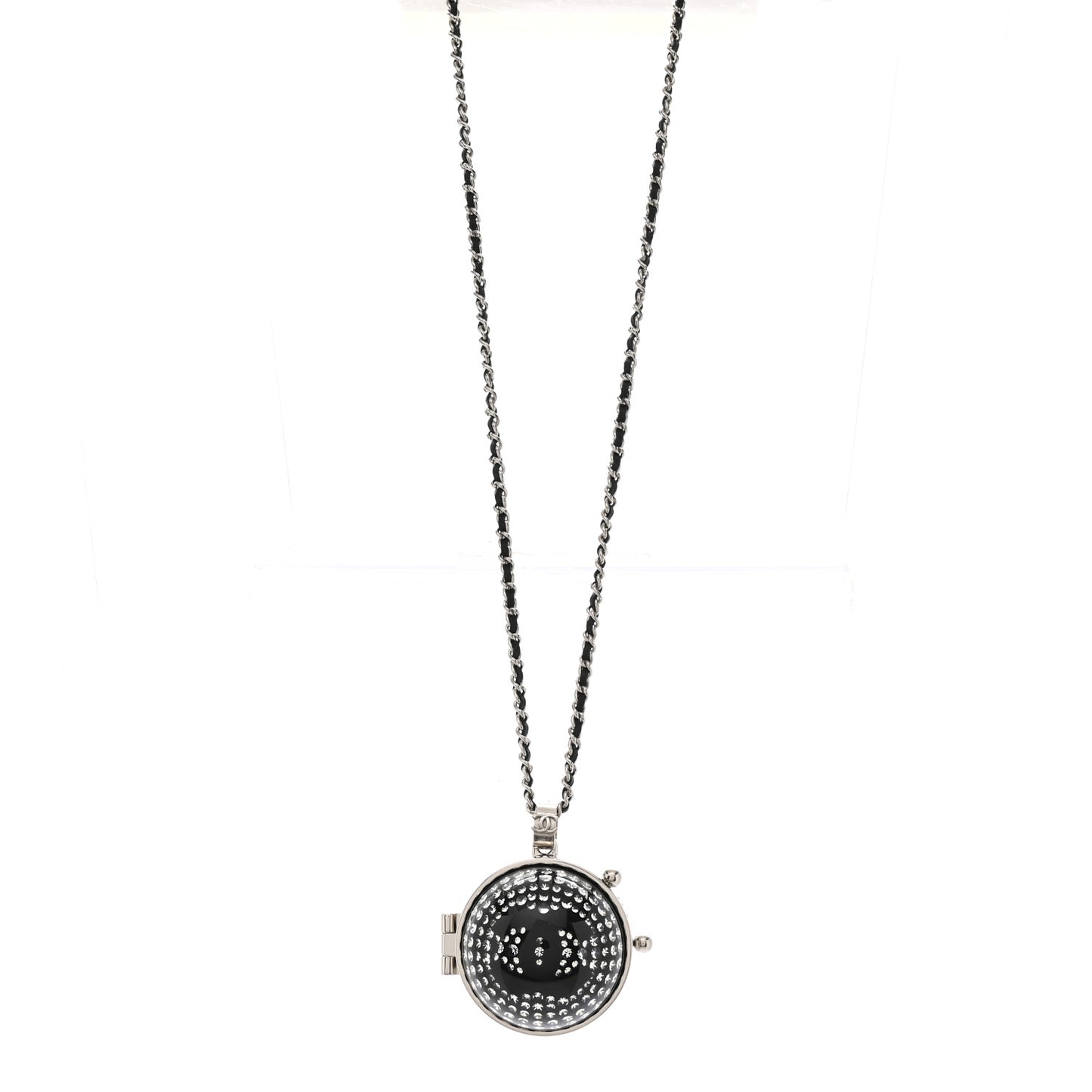 Resin Crystal Lambskin Ball Mirror Necklace Black Silver