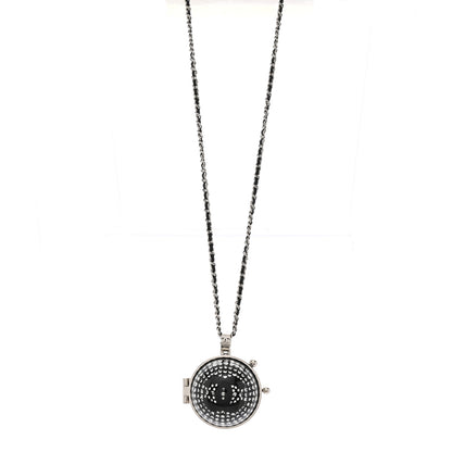 Chanel Resin Crystal Lambskin Ball Mirror Necklace Black Silver 1 of 7