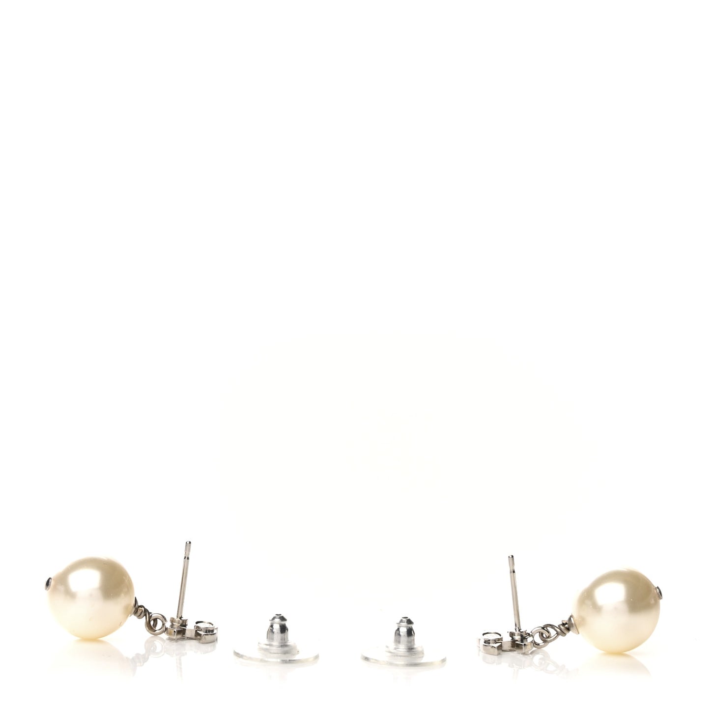 Crystal Pearl CC Drop Earrings Silver Pearly White