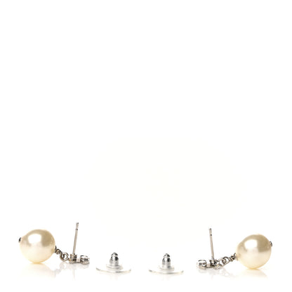 Chanel Crystal Pearl CC Drop Earrings Silver Pearly White 3 of 4