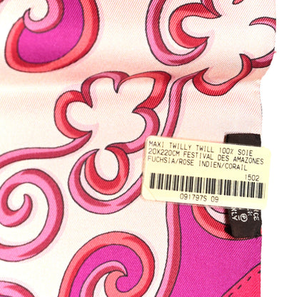 Hermes Silk Festival des Amazones Maxi Twilly Fuchsia Rose Indien Corail 4 of 4
