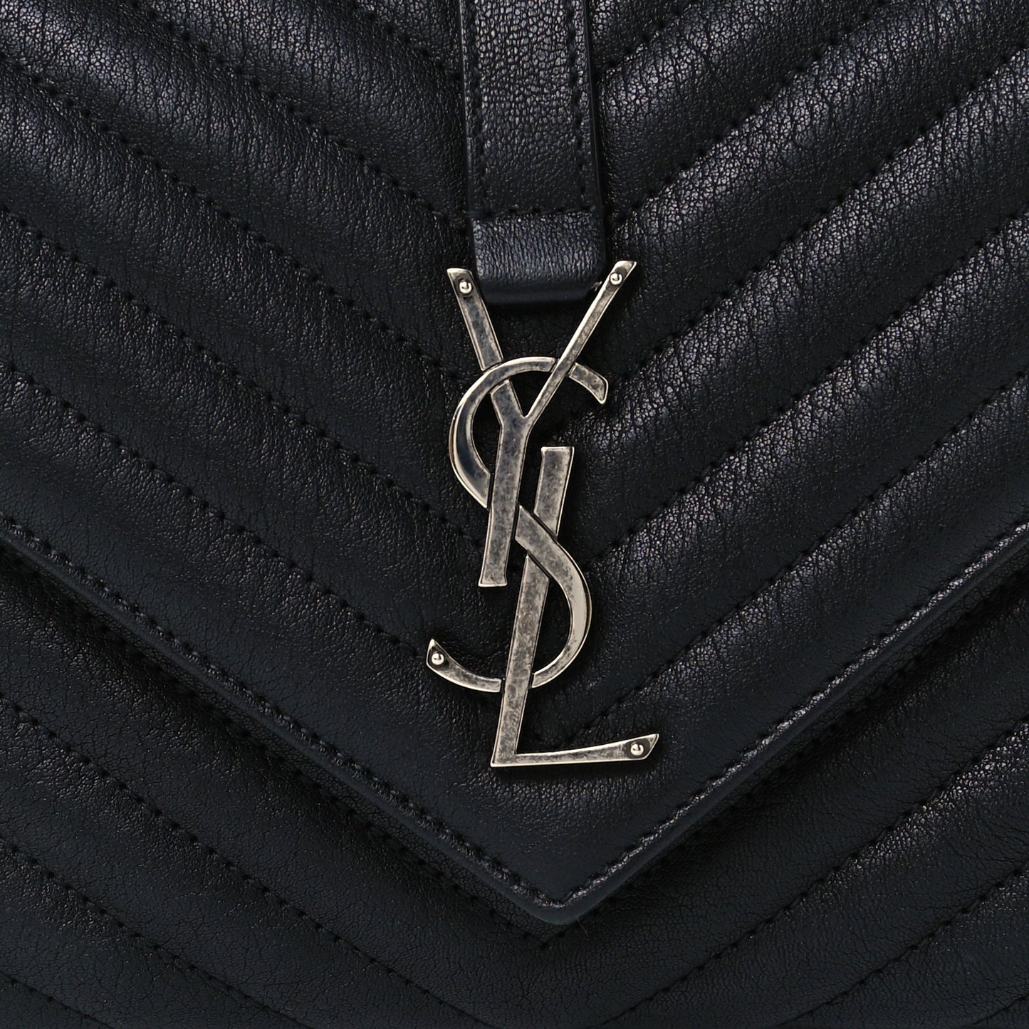 Sheepskin Matelasse Chevron Monogram Medium College Bag Black