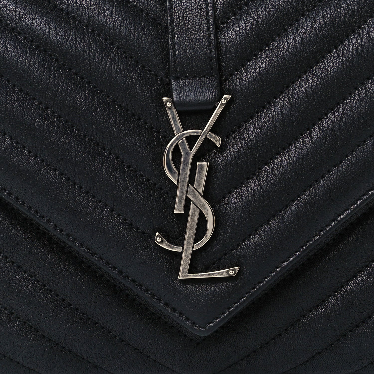 Saint Laurent Sheepskin Matelasse Chevron Monogram Medium College Bag Black 9 of 11
