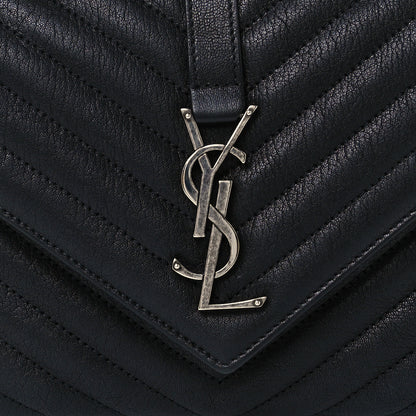 Saint Laurent Sheepskin Matelasse Chevron Monogram Medium College Bag Black 9 of 11