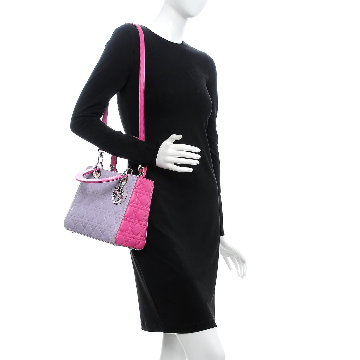 Lambskin Cannage Medium Bi-Color Lady Dior Pink Purple