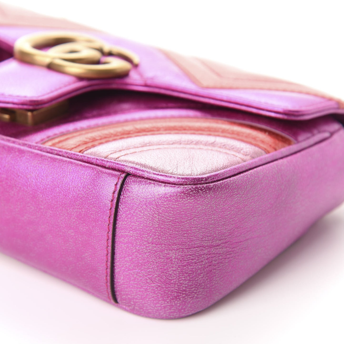 Metallic Calfskin Matelasse Mini GG Marmont Shoulder Bag Fuchsia