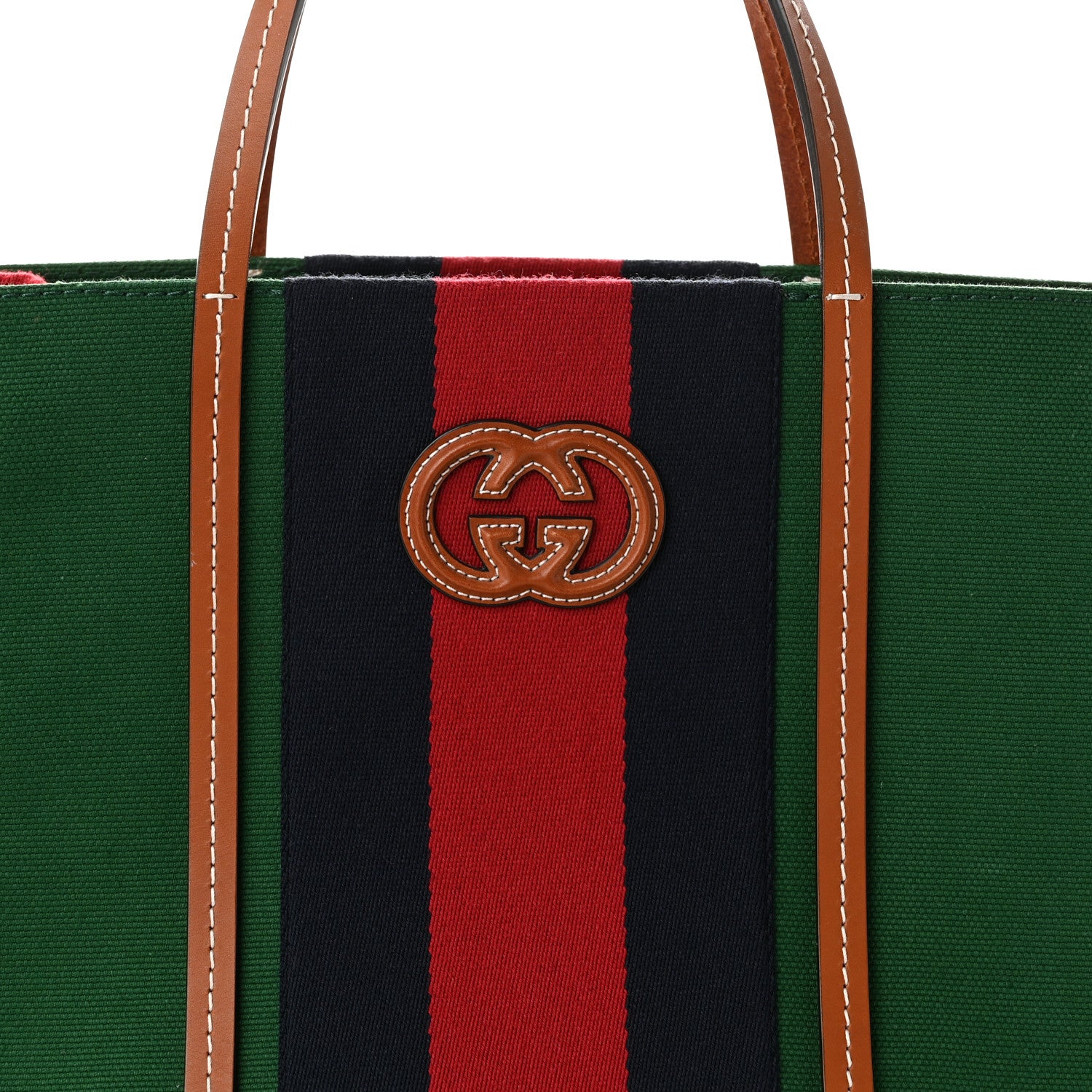 Gucci Canvas Calfskin Web Small Interlocking G Tote Bag Green Red 8 of 10