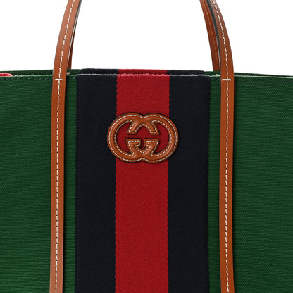 Gucci Canvas Calfskin Web Small Interlocking G Tote Bag Green Red 8 of 10