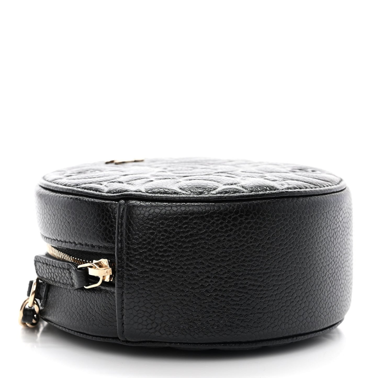 Caviar Camellia Quilted Round Clutch With Chain Black
