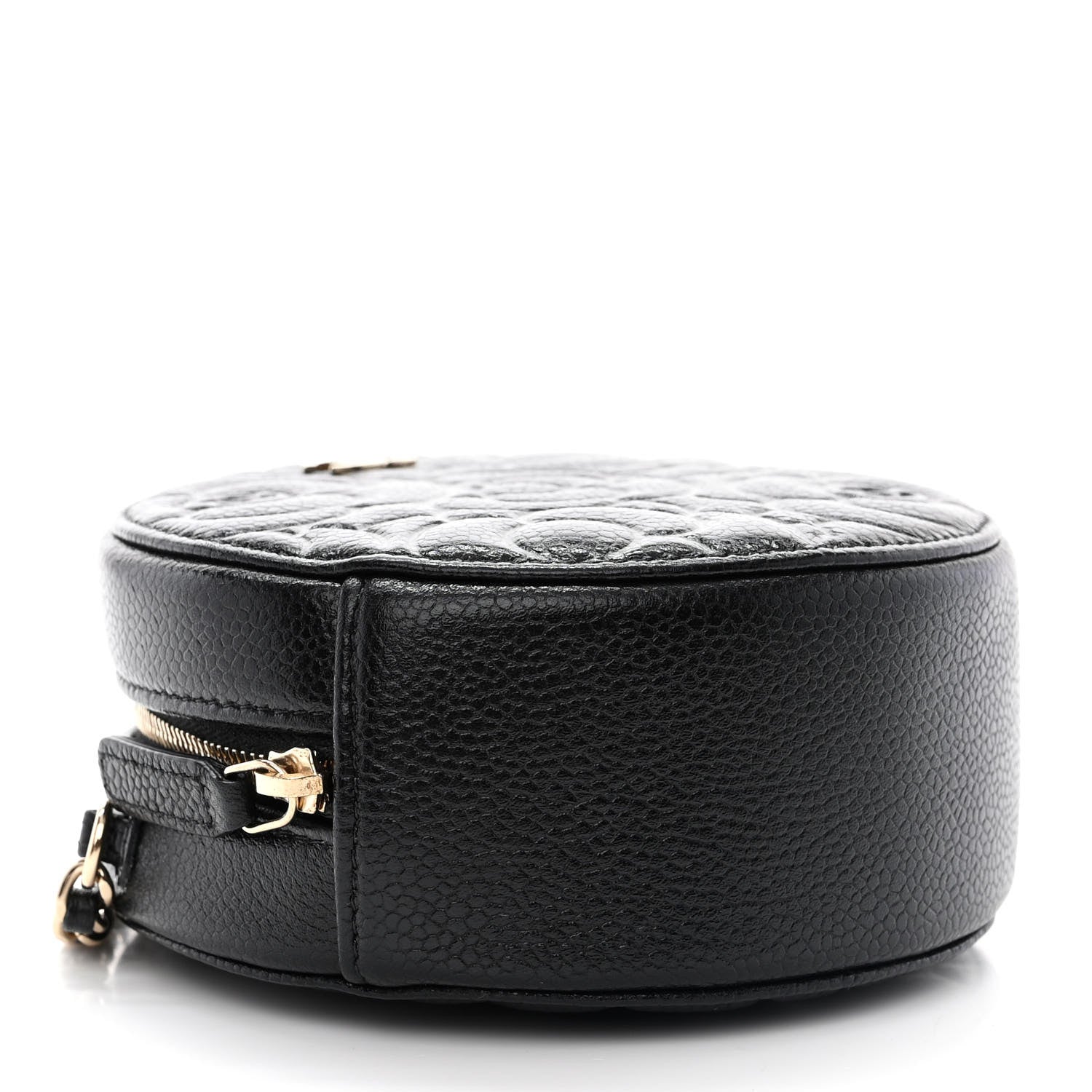 Chanel Caviar Camellia Quilted Round Clutch With Chain Black 4 of 10