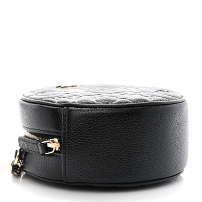 Chanel Caviar Camellia Quilted Round Clutch With Chain Black 4 of 10