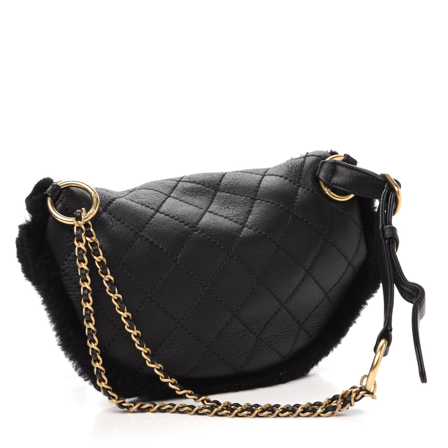 Chanel Calfskin Fur Quilted Waist Bag Fanny Pack Black 3 of 11