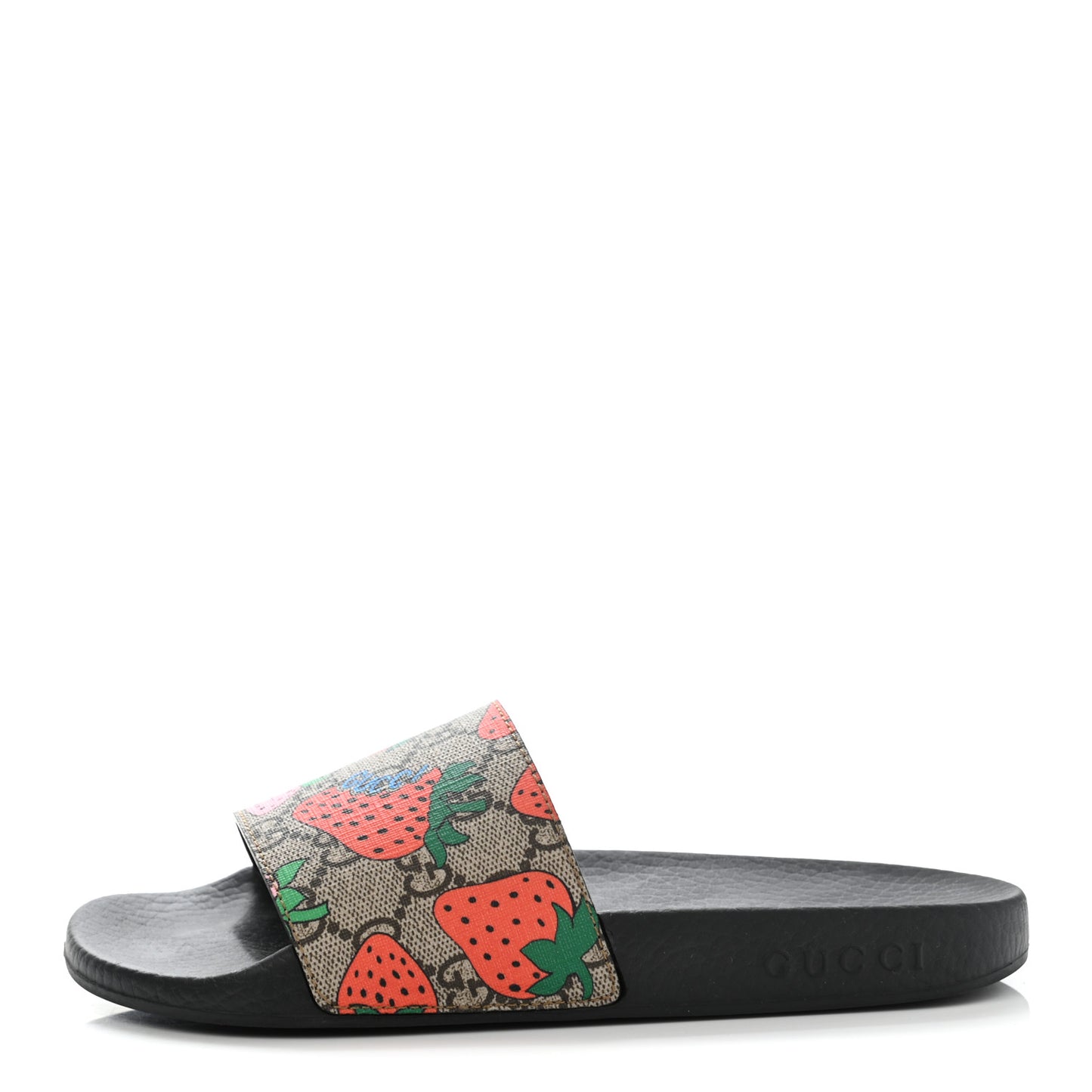 GG Supreme Monogram Strawberry Slide Sandals 36 Beige Multicolor
