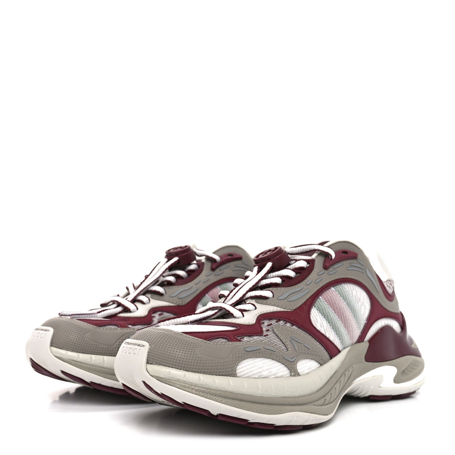 Calfskin Mesh Web Womens 2.0 Sneakers 37 Gray Rosso Ancora