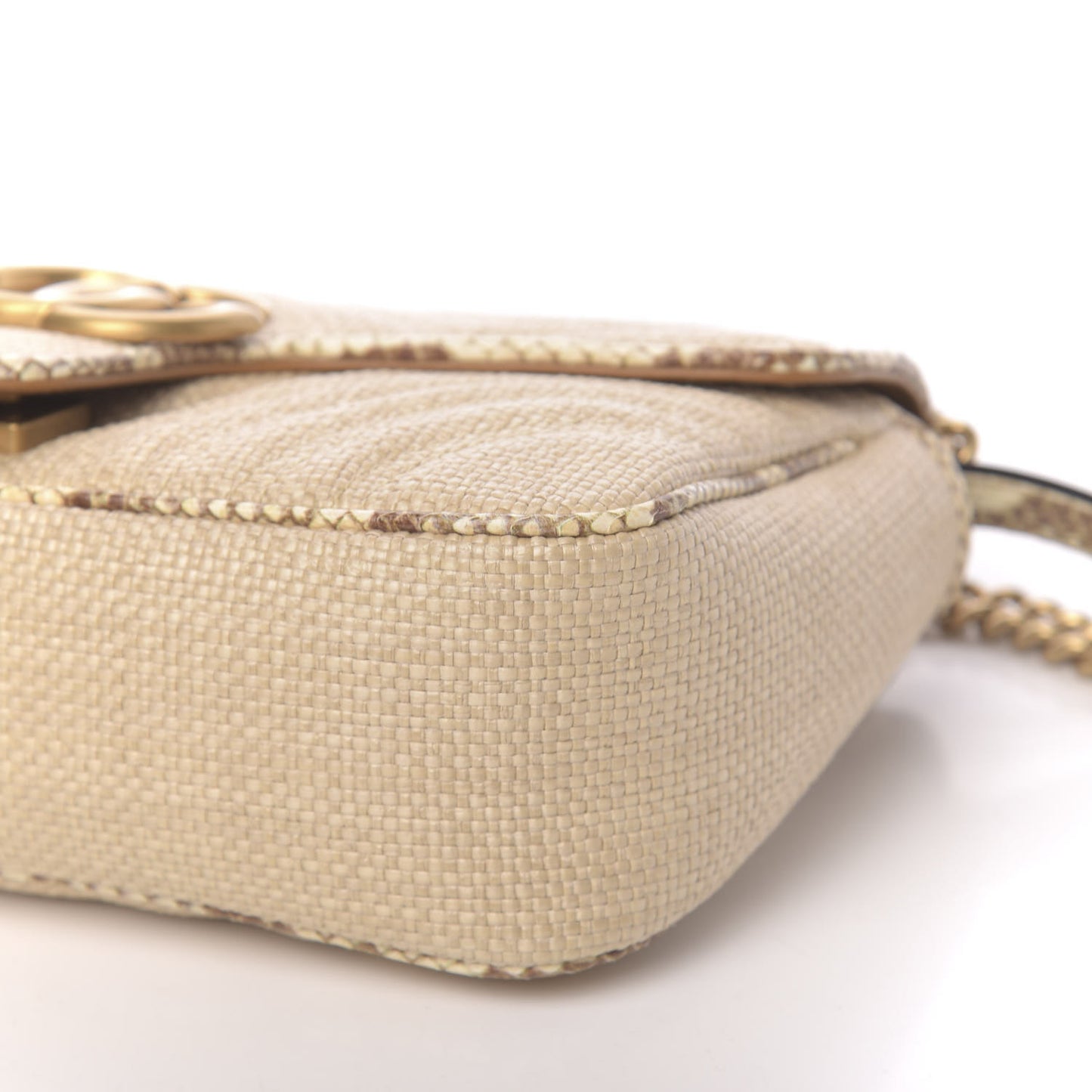 Raffia Elaphe Matelasse Small GG Marmont Shoulder Bag Natural Cream Brown
