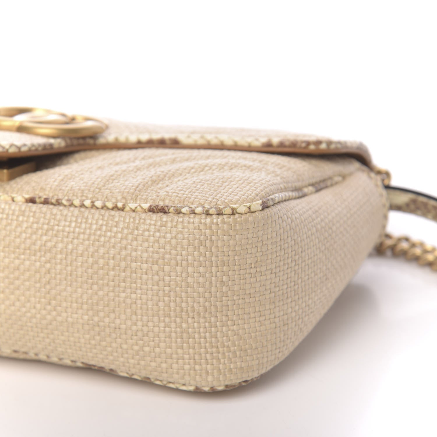 Gucci Raffia Elaphe Matelasse Small GG Marmont Shoulder Bag Natural Cream Brown 9 of 10