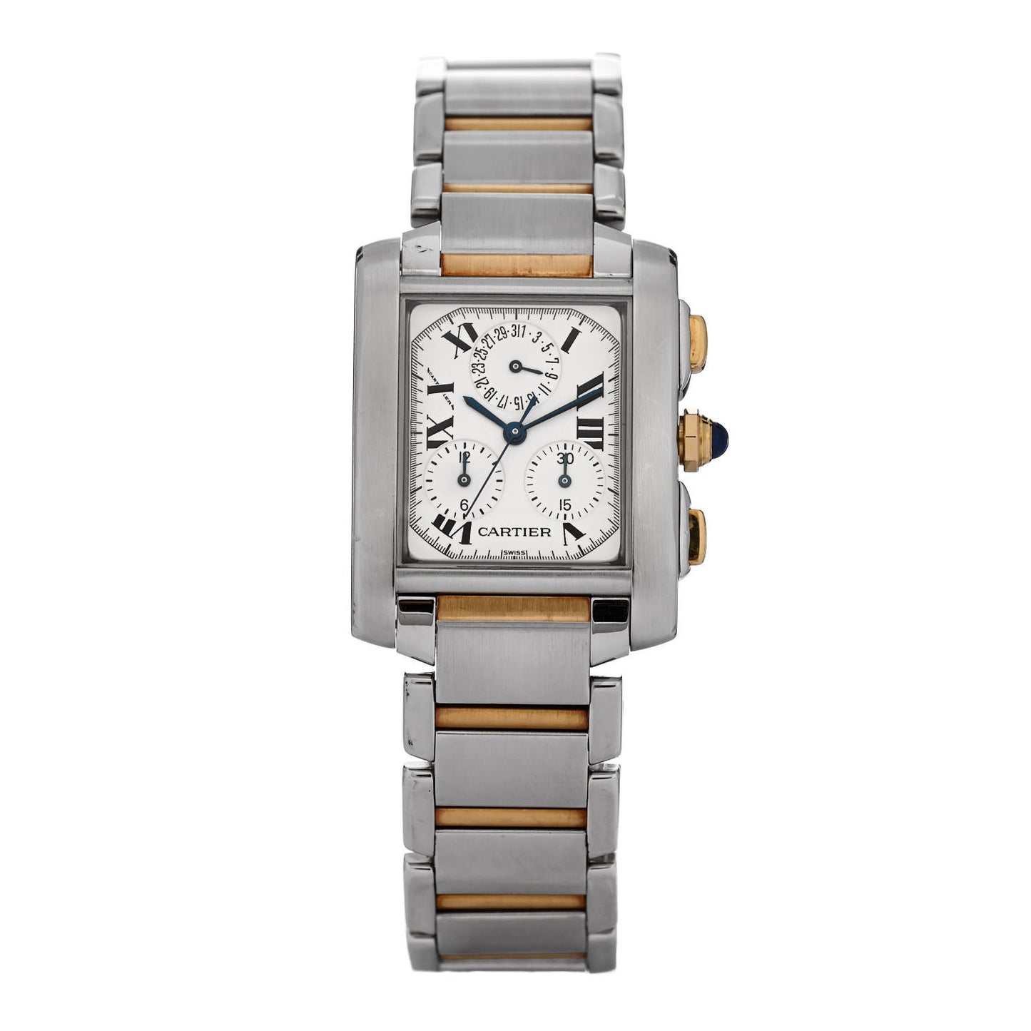 Stainless Steel 18K Yellow Gold 28mm Tank Francaise Chrono Reflex Quartz Watch