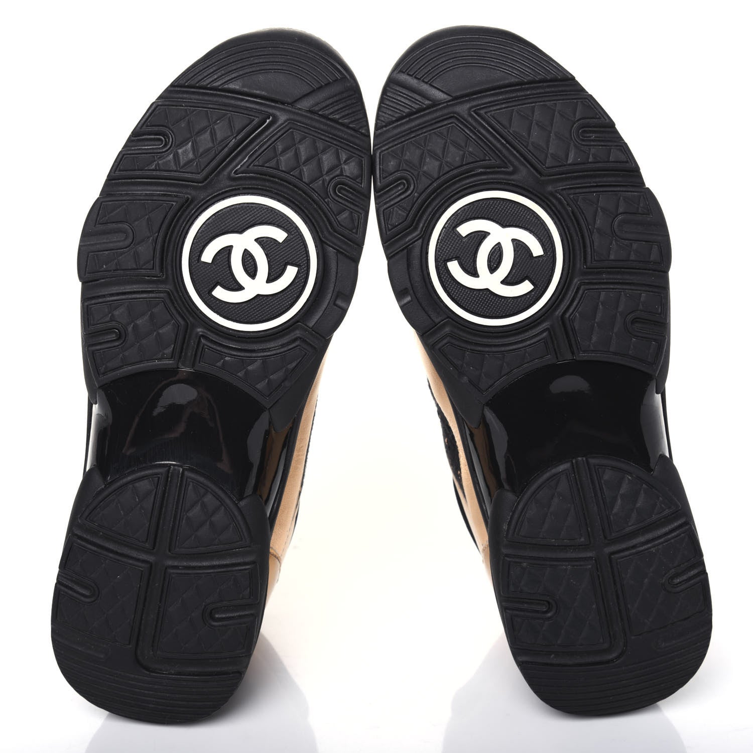 Chanel Satin Lambskin Fabric Tweed CC Sneakers 39 Gold Black 5 of 9