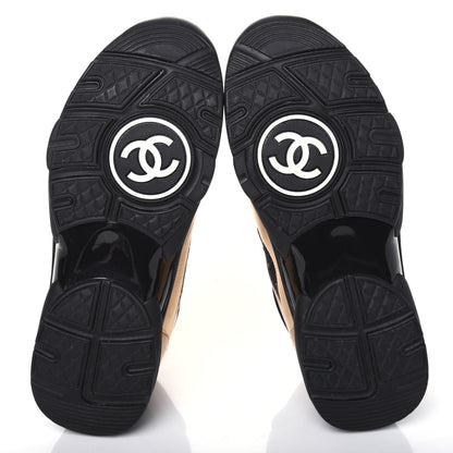 Chanel Satin Lambskin Fabric Tweed CC Sneakers 39 Gold Black 5 of 9