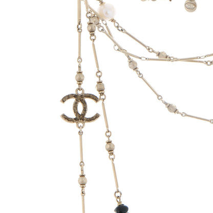 Chanel Pearl Stone CC Long Double Strand Necklace Black Gold 4 of 6