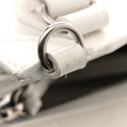 Balenciaga Semi Shiny Calfskin Crocodile Embossed Neo Classic Silver Hardware Mini City White 13 of 17