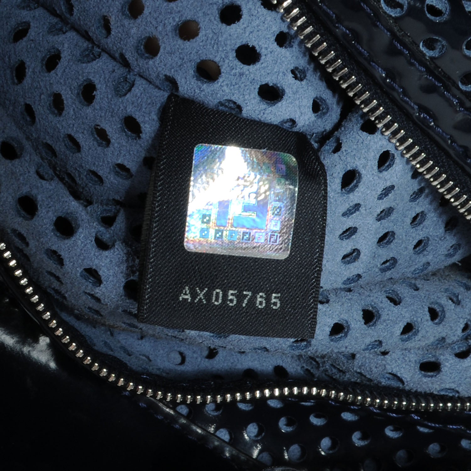 Fendi Patent Perforated Calfskin Bag De Jour Perforated Tote Navy 9 of 10